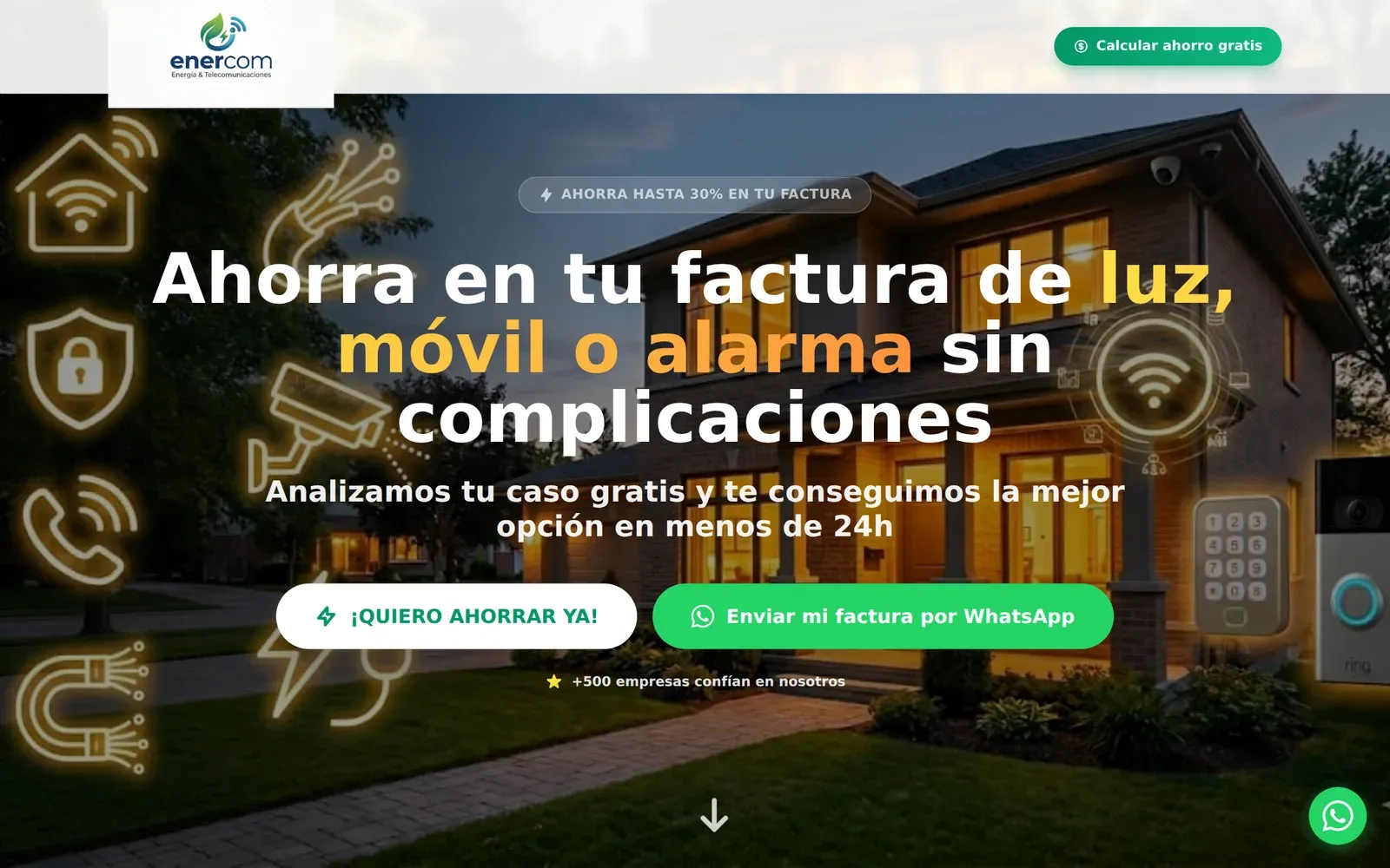 Captura de la web de Enercom Asesores