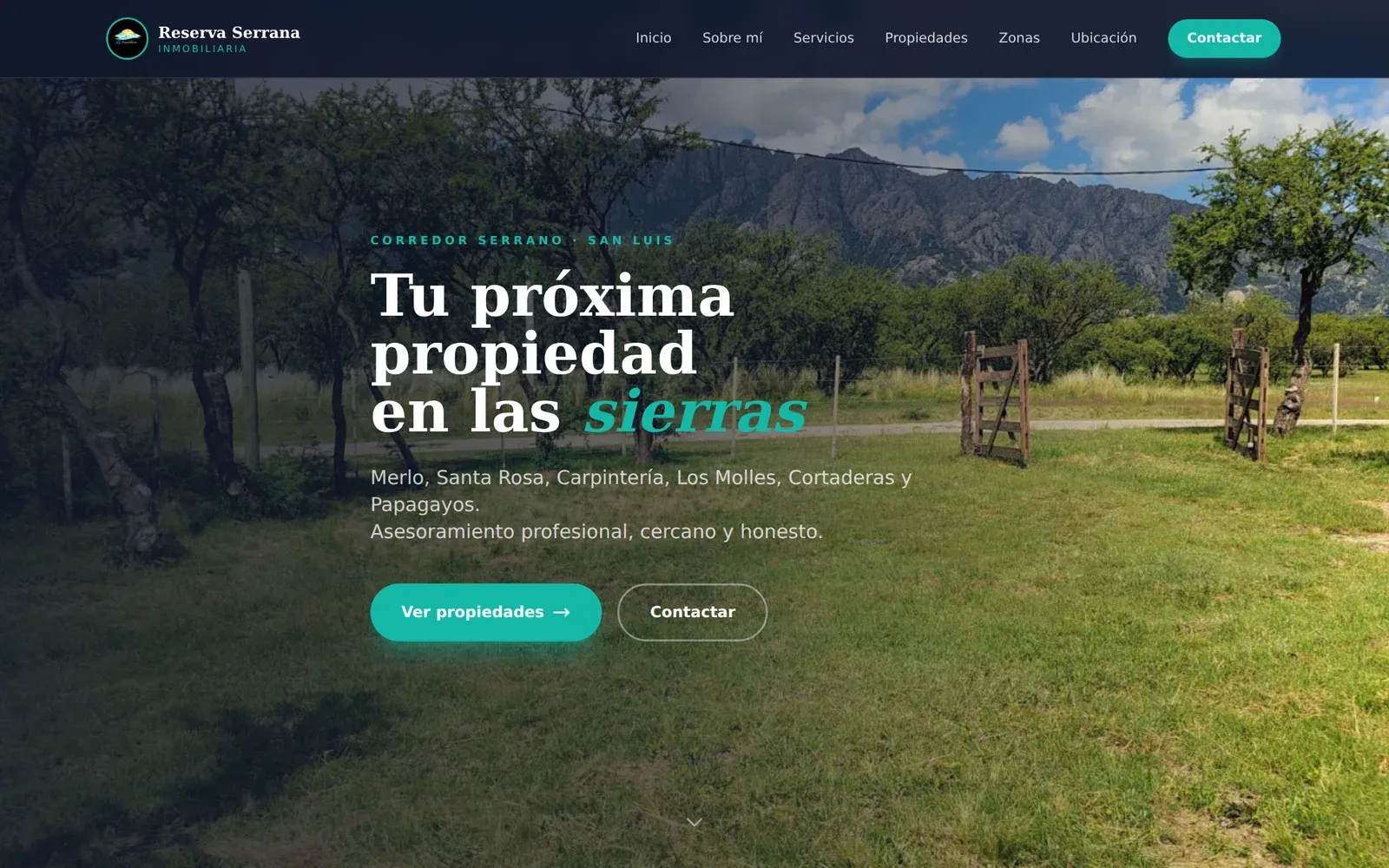 Captura de la web de Reserva Serrana Inmobiliaria
