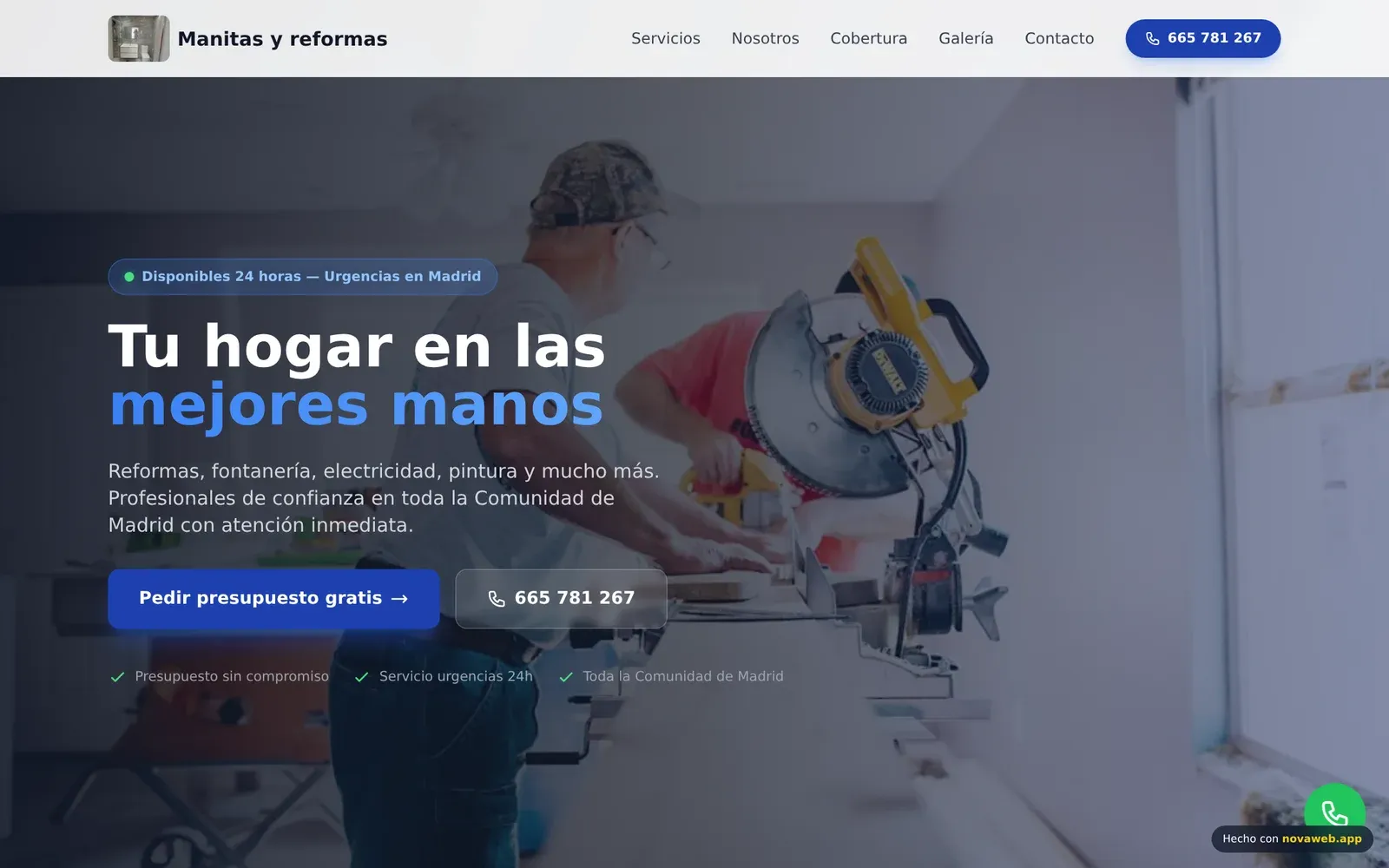 Captura de la web de Manitas y Reformas