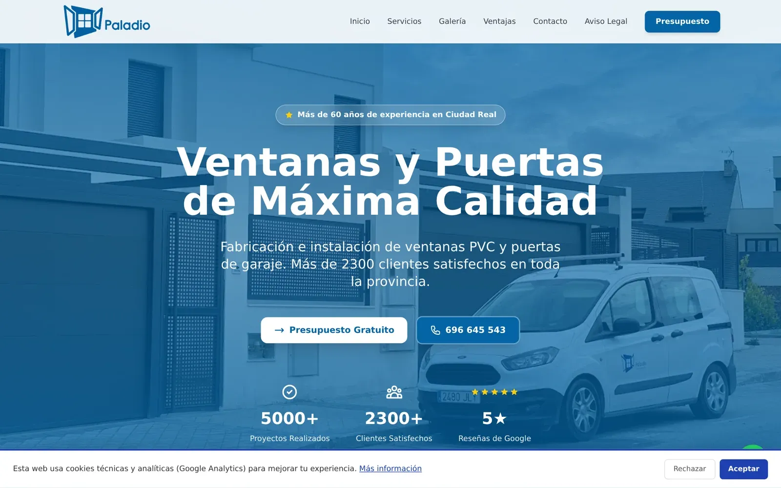 Captura de la web de Ventanas Paladio